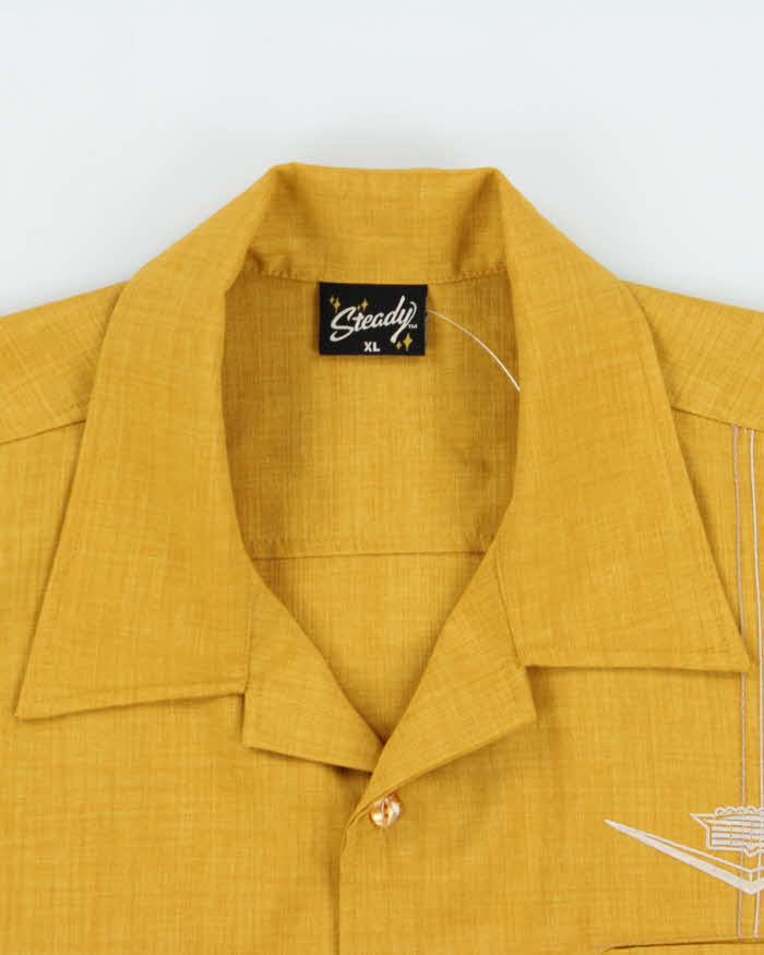 Vintage Steady Mustard Yellow Embroidered Made In USA Bowling Shirt - XL