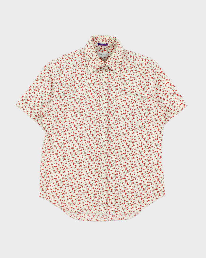 Vintage Y2K 00s Paul Smith Striped Rose Print Short Sleeve Shirt - M