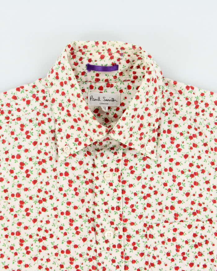 Vintage Y2K 00s Paul Smith Striped Rose Print Short Sleeve Shirt - M