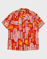 Vintage 1960s Made In USA Barkcloth Polynesian Tapa Single Stitch Hawaiian Shirt - L