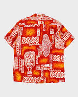 Vintage 1960s Made In USA Barkcloth Polynesian Tapa Single Stitch Hawaiian Shirt - L