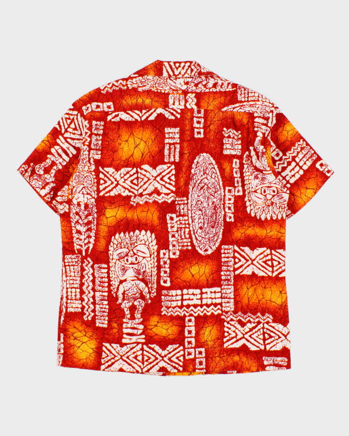 Vintage 1960s Made In USA Barkcloth Polynesian Tapa Single Stitch Hawaiian Shirt - L