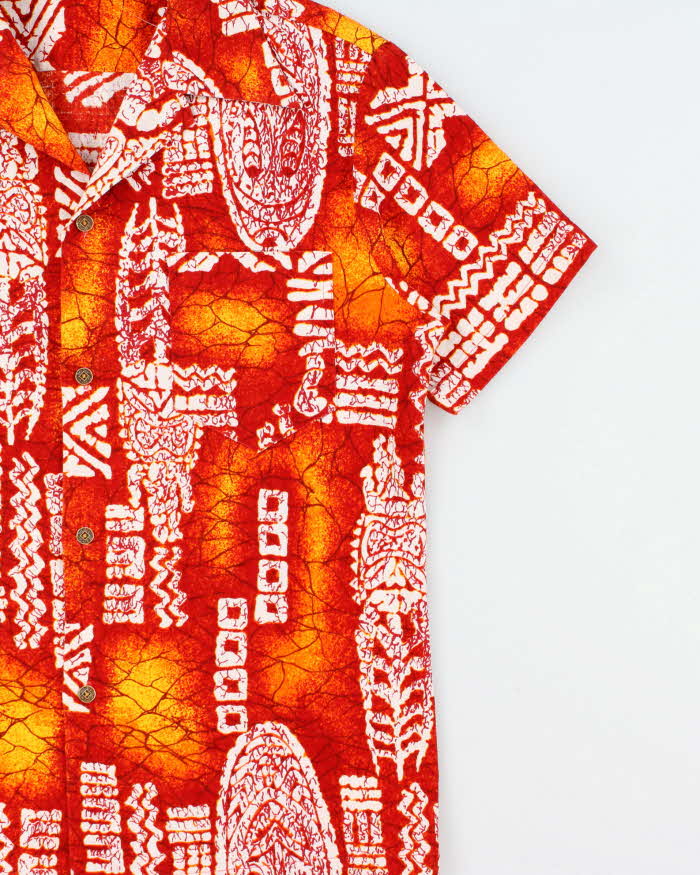 Vintage 1960s Made In USA Barkcloth Polynesian Tapa Single Stitch Hawaiian Shirt - L