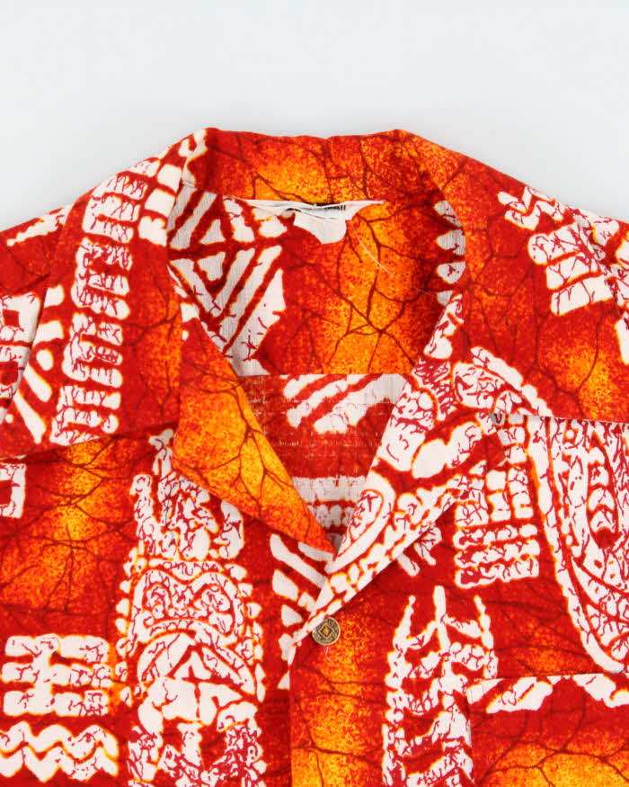 Vintage 1960s Made In USA Barkcloth Polynesian Tapa Single Stitch Hawaiian Shirt - L