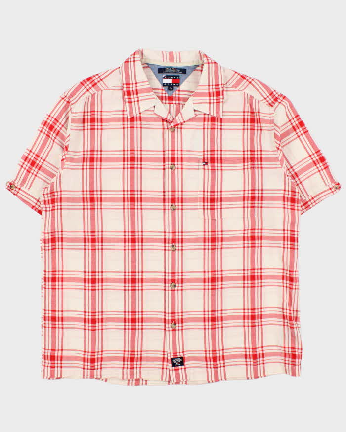 Vintage Y2K 00s Tommy Hilfiger Jeans Plaid Camp Collar Short Sleeve Shirt - L