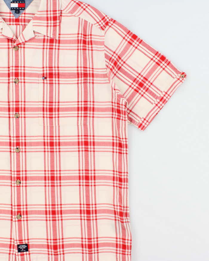 Vintage Y2K 00s Tommy Hilfiger Jeans Plaid Camp Collar Short Sleeve Shirt - L