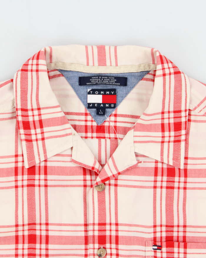 Vintage Y2K 00s Tommy Hilfiger Jeans Plaid Camp Collar Short Sleeve Shirt - L