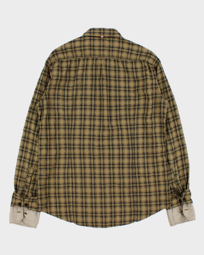 Vintage Y2K 00s Hugo Boss Khaki Plaid Double Cuff Long Sleeve Shirt - L