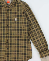 Vintage Y2K 00s Hugo Boss Khaki Plaid Double Cuff Long Sleeve Shirt - L