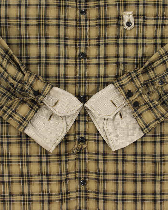Vintage Y2K 00s Hugo Boss Khaki Plaid Double Cuff Long Sleeve Shirt - L