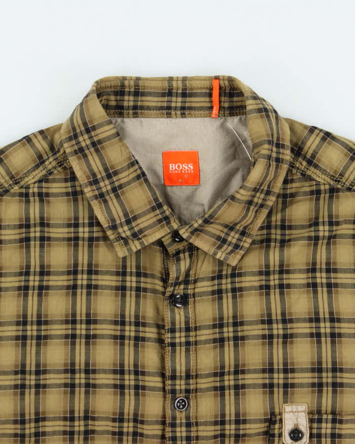 Vintage Y2K 00s Hugo Boss Khaki Plaid Double Cuff Long Sleeve Shirt - L