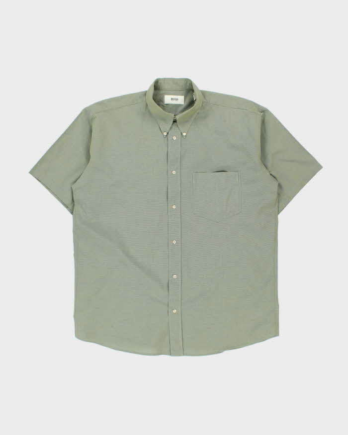 Vintage 1990s Hugo Boss Iridescent Style Cotton Short Sleeve Shirt - L