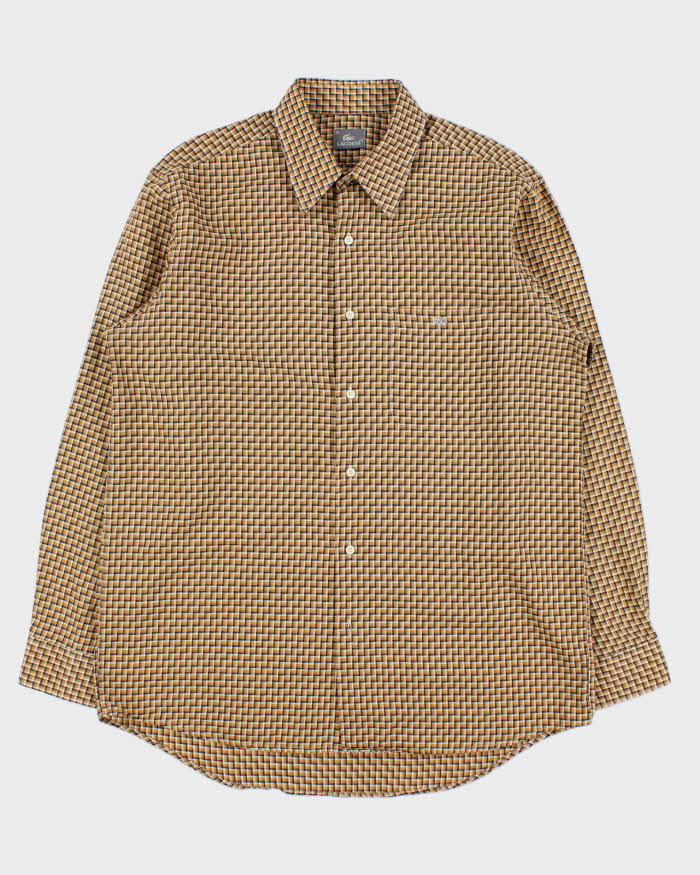 Vintage Y2K 00s Lacoste Silver Croc Geometric Check Long Sleeve Shirt - L