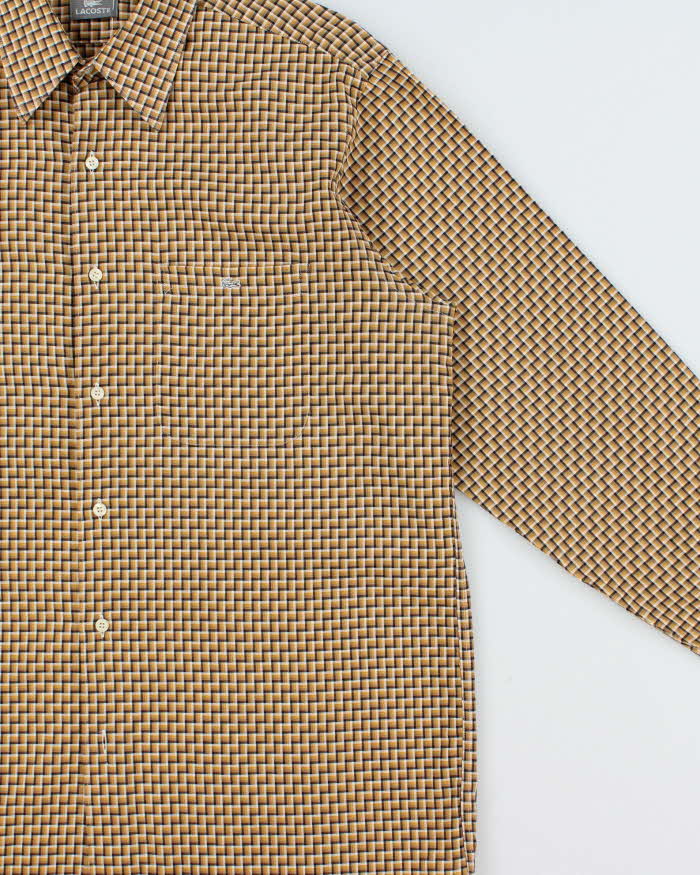 Vintage Y2K 00s Lacoste Silver Croc Geometric Check Long Sleeve Shirt - L