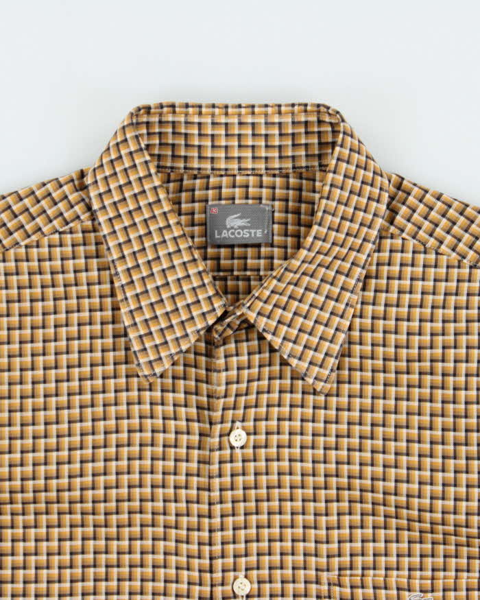 Vintage Y2K 00s Lacoste Silver Croc Geometric Check Long Sleeve Shirt - L