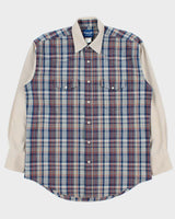 Vintage Y2K 00s Wrangler Plaid Western Pearl Snap Button Long Sleeve Denim Shirt - L