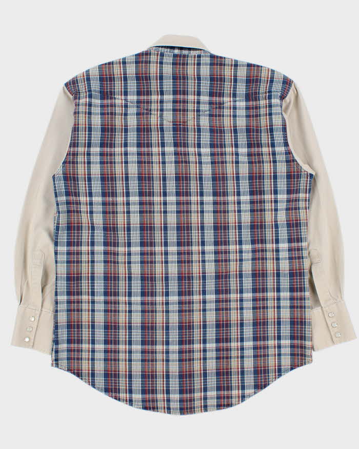 Vintage Y2K 00s Wrangler Plaid Western Pearl Snap Button Long Sleeve Denim Shirt - L