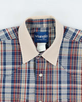 Vintage Y2K 00s Wrangler Plaid Western Pearl Snap Button Long Sleeve Denim Shirt - L
