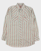 Vintage 1970s Caravan Alberta Striped Floral Pearl Snap Button Long Sleeve Perma Press Western Shirt - L
