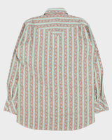 Vintage 1970s Caravan Alberta Striped Floral Pearl Snap Button Long Sleeve Perma Press Western Shirt - L