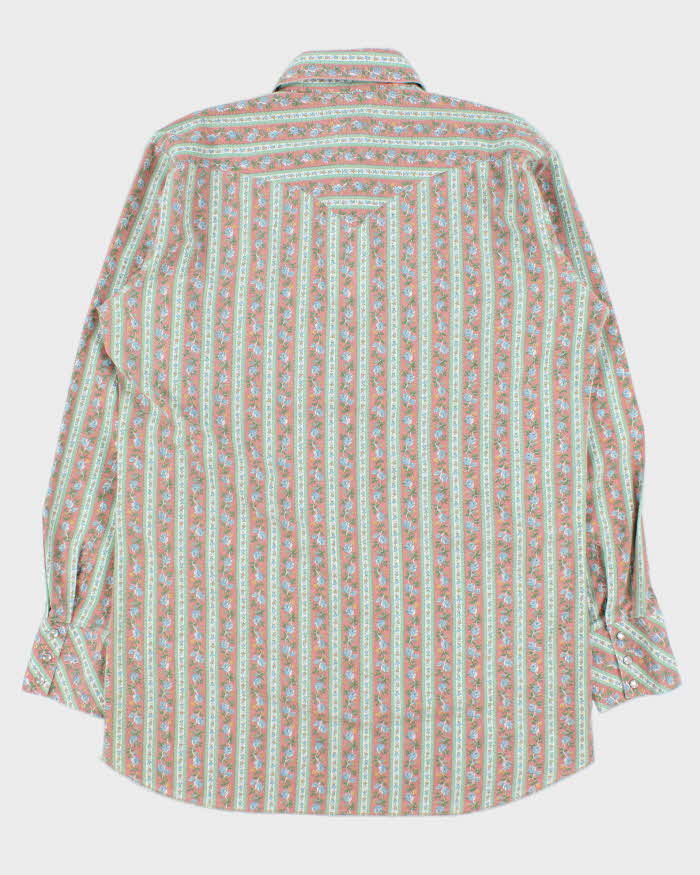 Vintage 1970s Caravan Alberta Striped Floral Pearl Snap Button Long Sleeve Perma Press Western Shirt - L