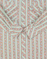 Vintage 1970s Caravan Alberta Striped Floral Pearl Snap Button Long Sleeve Perma Press Western Shirt - L
