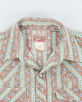 Vintage 1970s Caravan Alberta Striped Floral Pearl Snap Button Long Sleeve Perma Press Western Shirt - L