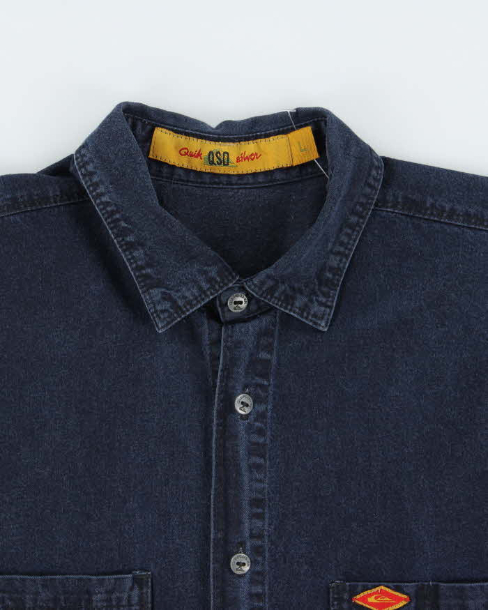 Vintage 1990s Quiksilver Made In USA Dark Wash Long Sleeve Denim Shirt - L