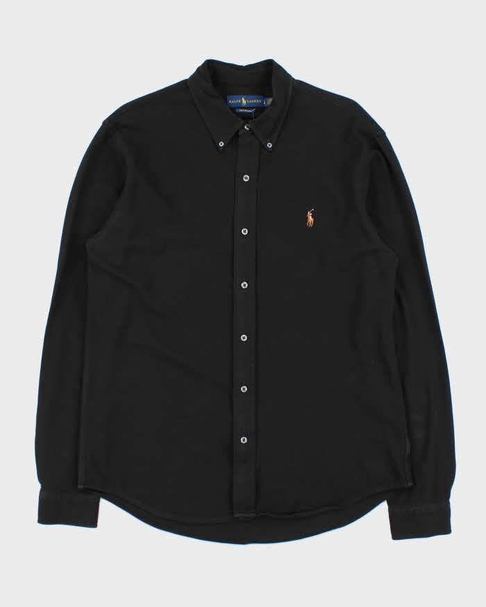 Vintage Ralph Lauren Black 'Knit Oxford' Long Sleeve Shirt - L
