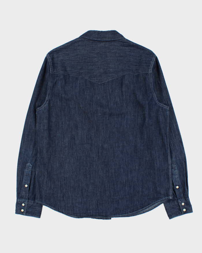 Vintage True Religion Dark Wash Indigo Denim Pearl Snap Button Long Sleeve Western Shirt - M