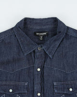 Vintage True Religion Dark Wash Indigo Denim Pearl Snap Button Long Sleeve Western Shirt - M