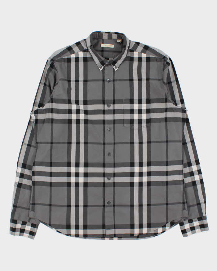 Vintage Y2K 00s Burberry Brit Grey Large Nova Check Long Sleeve Shirt - XL