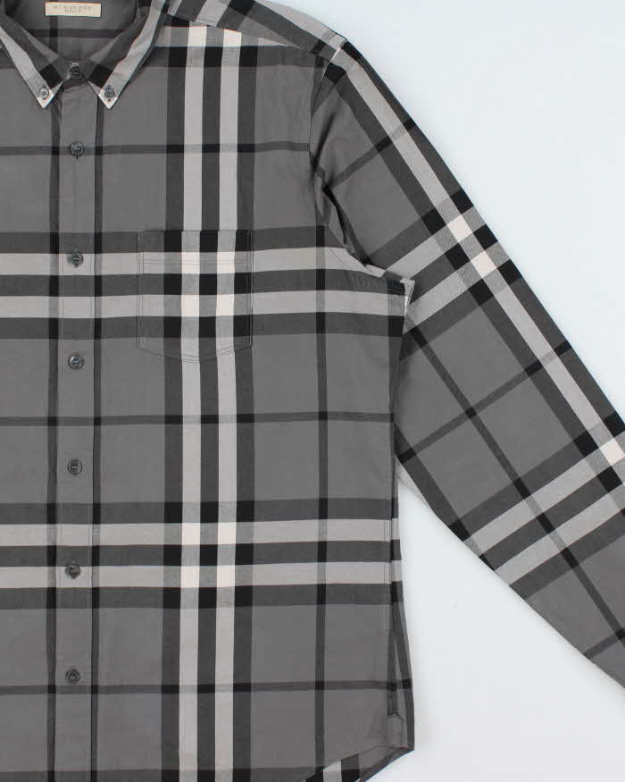 Vintage Y2K 00s Burberry Brit Grey Large Nova Check Long Sleeve Shirt - XL