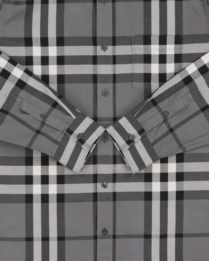Vintage Y2K 00s Burberry Brit Grey Large Nova Check Long Sleeve Shirt - XL
