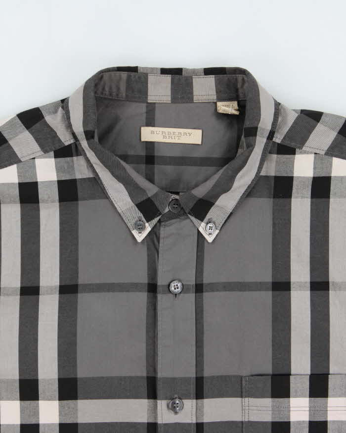 Vintage Y2K 00s Burberry Brit Grey Large Nova Check Long Sleeve Shirt - XL