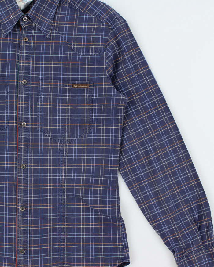 Vintage Y2K 00s D&amp;G Stripe Detailed Check Long Sleeve Western Shirt - XS