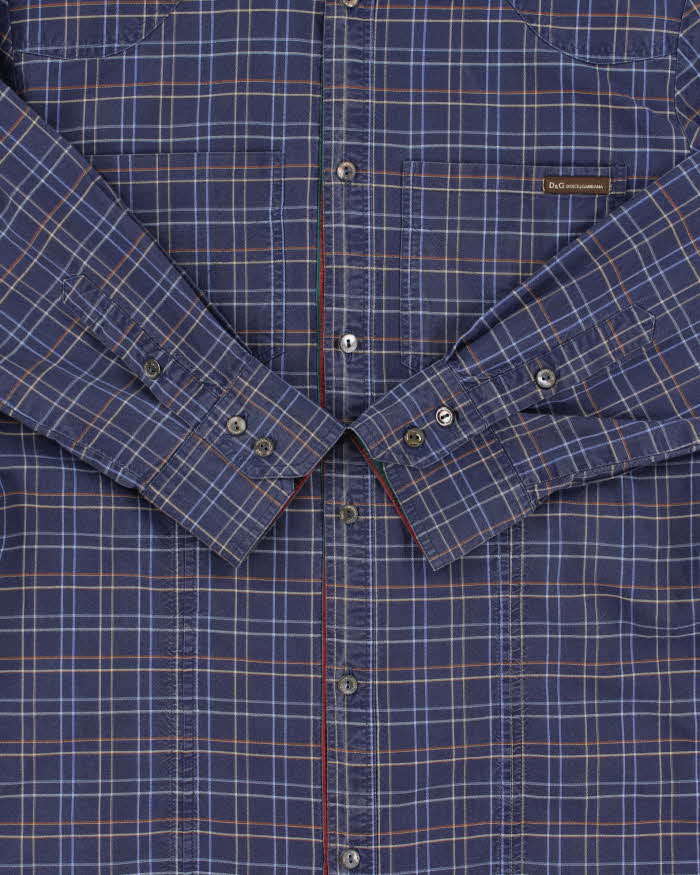 Vintage Y2K 00s D&amp;G Stripe Detailed Check Long Sleeve Western Shirt - XS