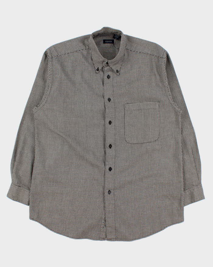 Vintage 1990s Izod Brushed Cotton Dogtooth Long Sleeve Shirt - M
