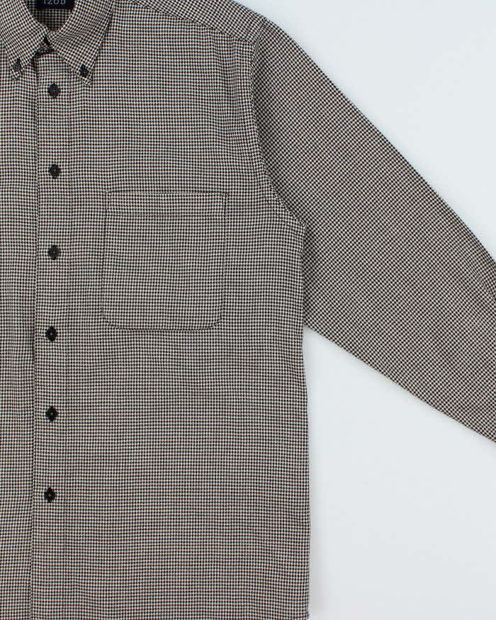 Vintage 1990s Izod Brushed Cotton Dogtooth Long Sleeve Shirt - M