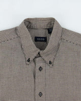 Vintage 1990s Izod Brushed Cotton Dogtooth Long Sleeve Shirt - M