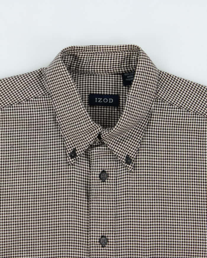 Vintage 1990s Izod Brushed Cotton Dogtooth Long Sleeve Shirt - M