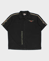 Vintage Y2K 00s Harley Davidson Embroidered Heavyweight Canvas Short Sleeve Biker Shirt - 2XL