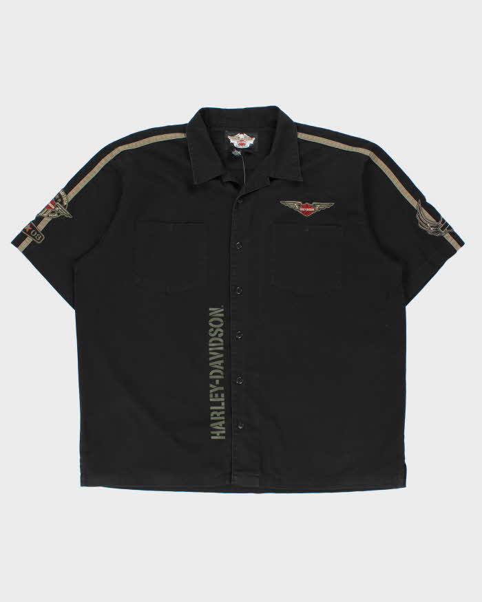 Vintage Y2K 00s Harley Davidson Embroidered Heavyweight Canvas Short Sleeve Biker Shirt - 2XL