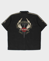 Vintage Y2K 00s Harley Davidson Embroidered Heavyweight Canvas Short Sleeve Biker Shirt - 2XL