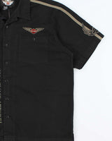 Vintage Y2K 00s Harley Davidson Embroidered Heavyweight Canvas Short Sleeve Biker Shirt - 2XL