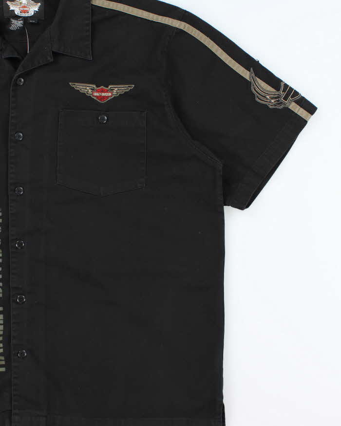Vintage Y2K 00s Harley Davidson Embroidered Heavyweight Canvas Short Sleeve Biker Shirt - 2XL