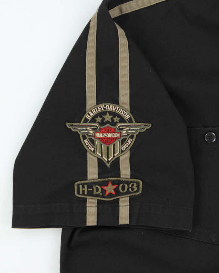Vintage Y2K 00s Harley Davidson Embroidered Heavyweight Canvas Short Sleeve Biker Shirt - 2XL
