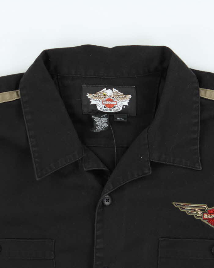 Vintage Y2K 00s Harley Davidson Embroidered Heavyweight Canvas Short Sleeve Biker Shirt - 2XL