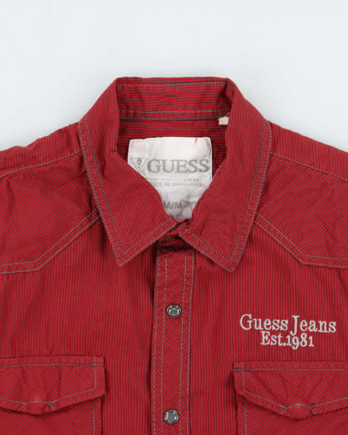 Vintage Y2K 00s Guess Jeans Pearl Snap Button Striped Short Sleeve Western Shirt - M