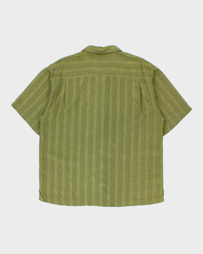 Vintage Y2K 00s Tommy Bahama Olive Green Pattern Striped Silk Hawaiian Shirt - XL